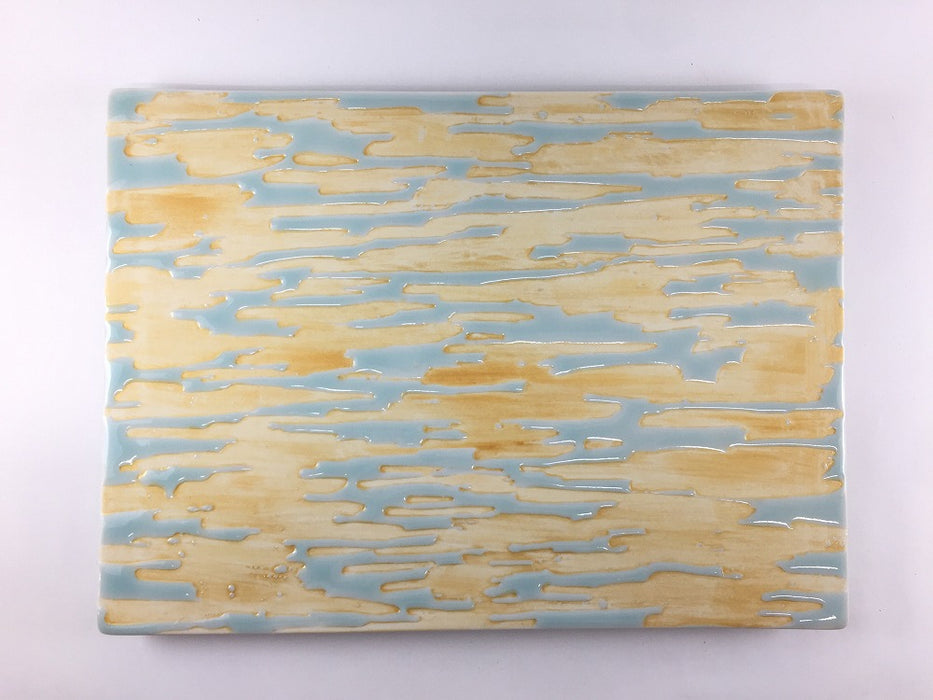 【SALE】四ﾂ足長角フラットプレート　水面　30cm　有田焼【訳あり】