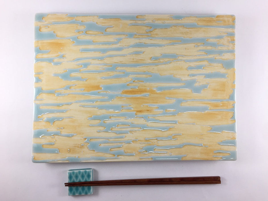【SALE】四ﾂ足長角フラットプレート　水面　30cm　有田焼【訳あり】