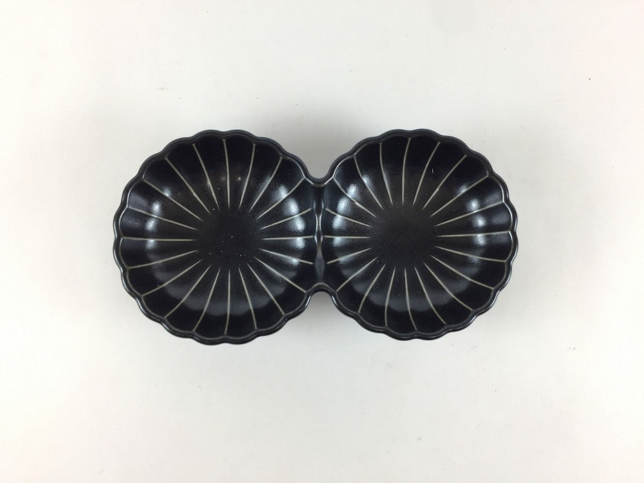 黒マット　菊型二連皿　13cm　有田焼(j.R)