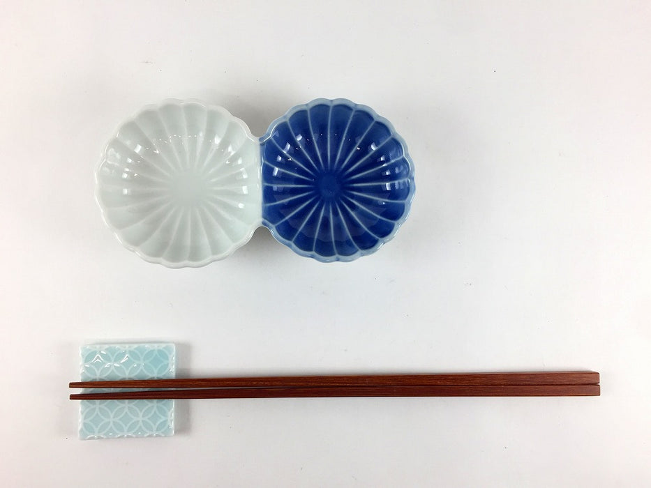 染淡泊　菊型二連皿　13cm　有田焼(j.R)