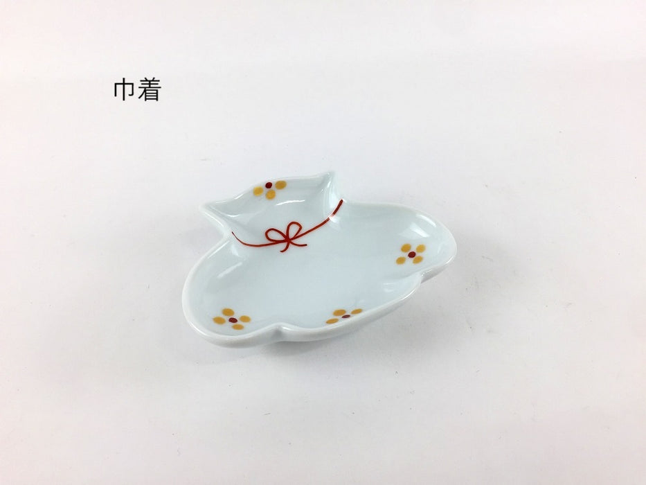 豆鉢　きらら(赤)　(巾着/巻物/ウサギ/コヅチ)　8cm　伊万里焼　(j.R)