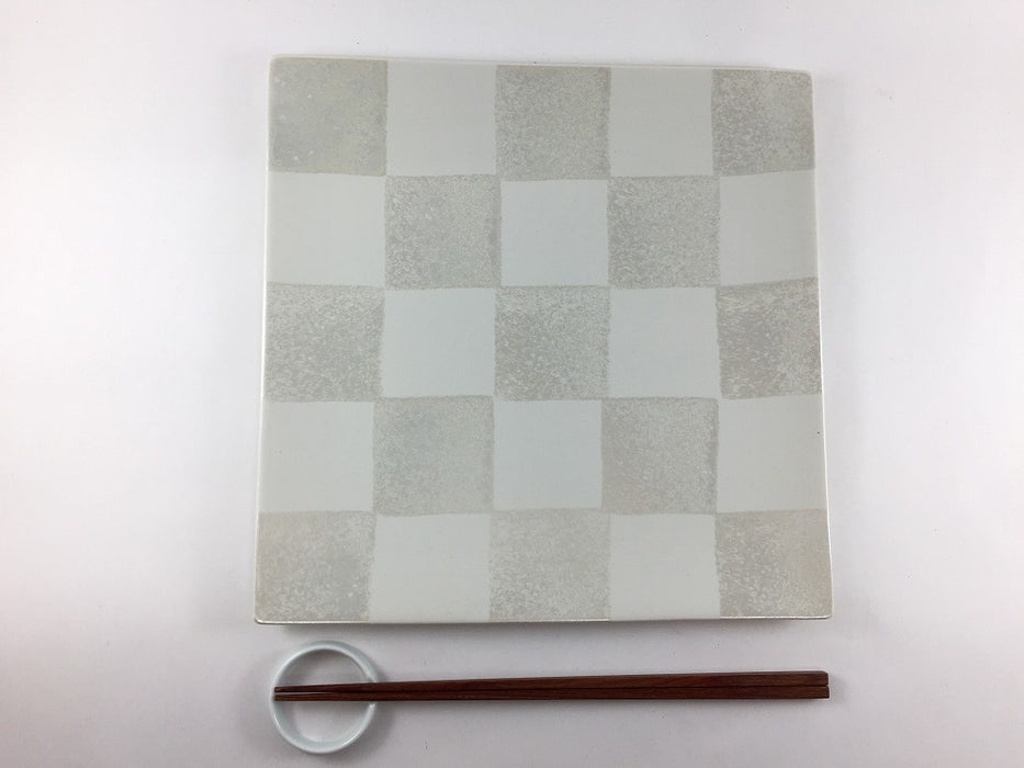 【SALE】市松スクエアプレートL　ホワイトマット　24.5cm　波佐見焼【訳あり】