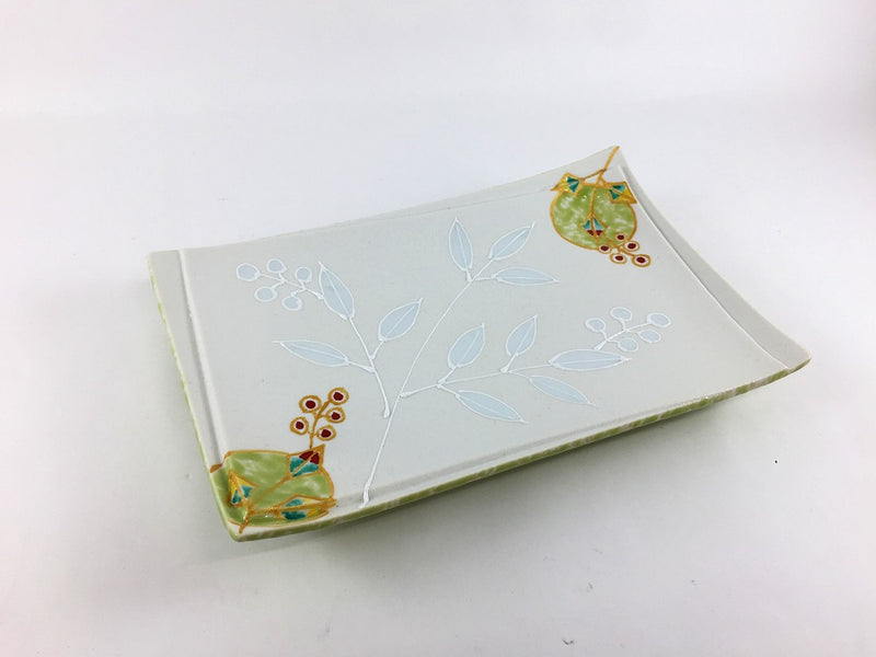 20cm千代紙長皿 鶯南天 有田焼(j.R) — 佐賀有田 ギャラリーつじ信