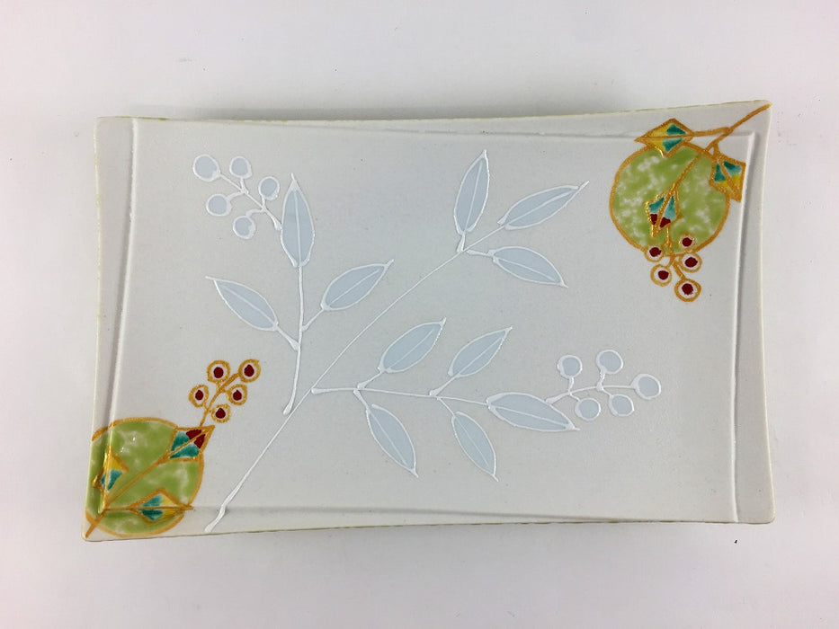 20cm千代紙長皿　鶯南天　有田焼(j.R)