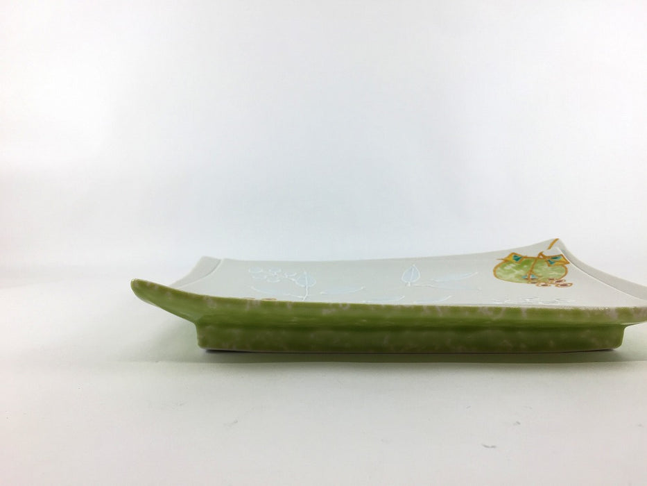 20cm千代紙長皿　鶯南天　有田焼(j.R)