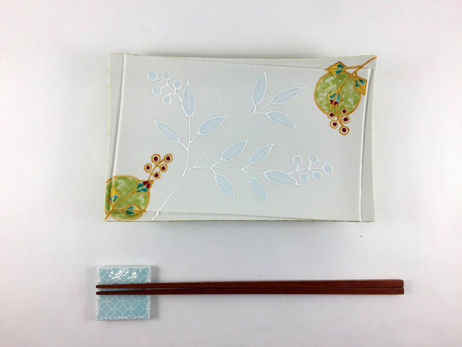 20cm千代紙長皿　鶯南天　有田焼(j.R)