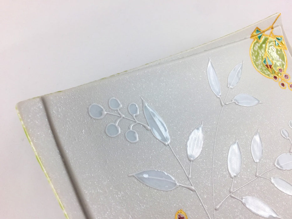 20cm千代紙長皿　鶯南天　有田焼(j.R)