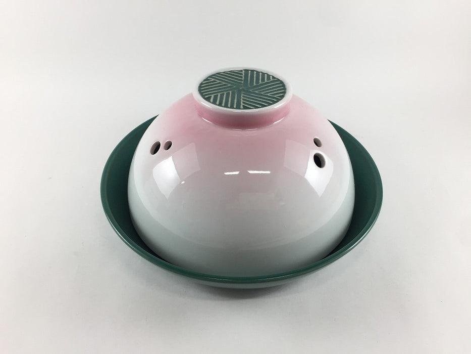【SALE】19cmドーム蓋物　均窯青磁ピンク吹　18.5cm　波佐見焼【訳あり】