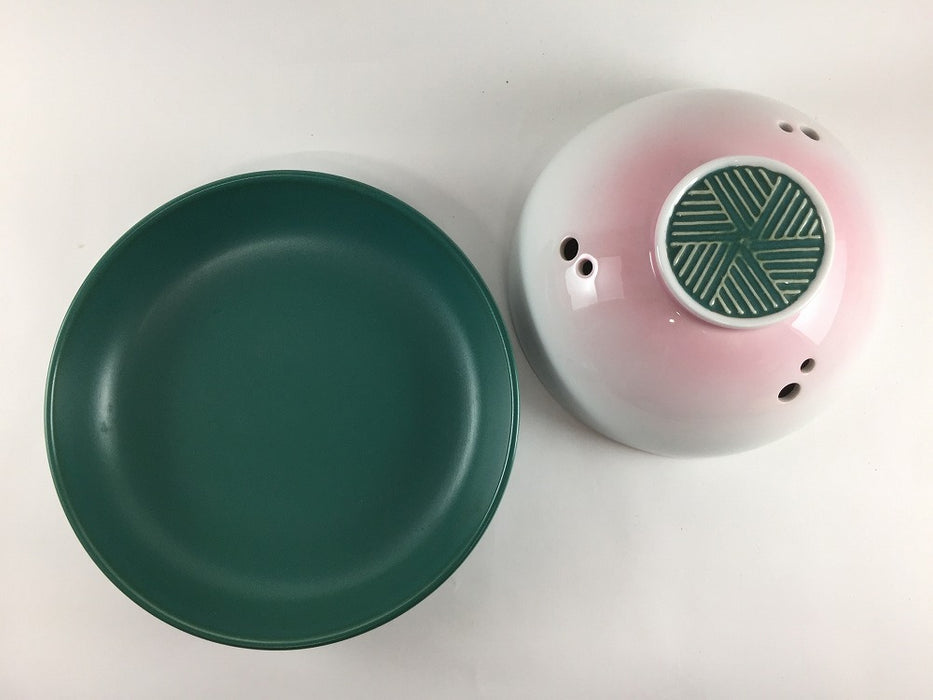 【SALE】19cmドーム蓋物　均窯青磁ピンク吹　18.5cm　波佐見焼【訳あり】