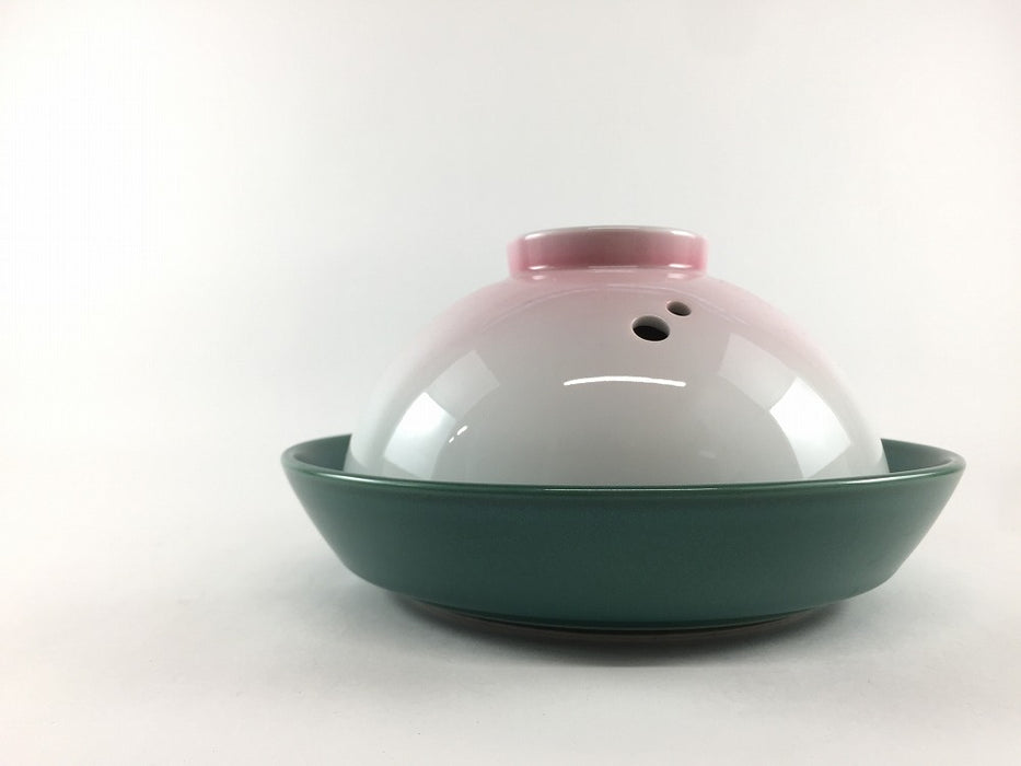 【SALE】19cmドーム蓋物　均窯青磁ピンク吹　18.5cm　波佐見焼【訳あり】