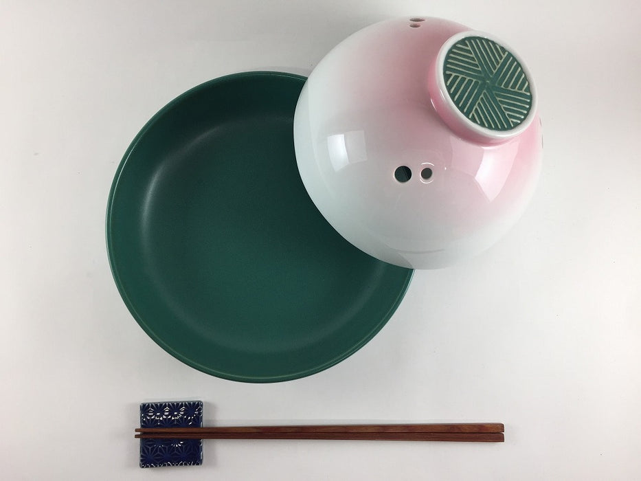 【SALE】19cmドーム蓋物　均窯青磁ピンク吹　18.5cm　波佐見焼【訳あり】