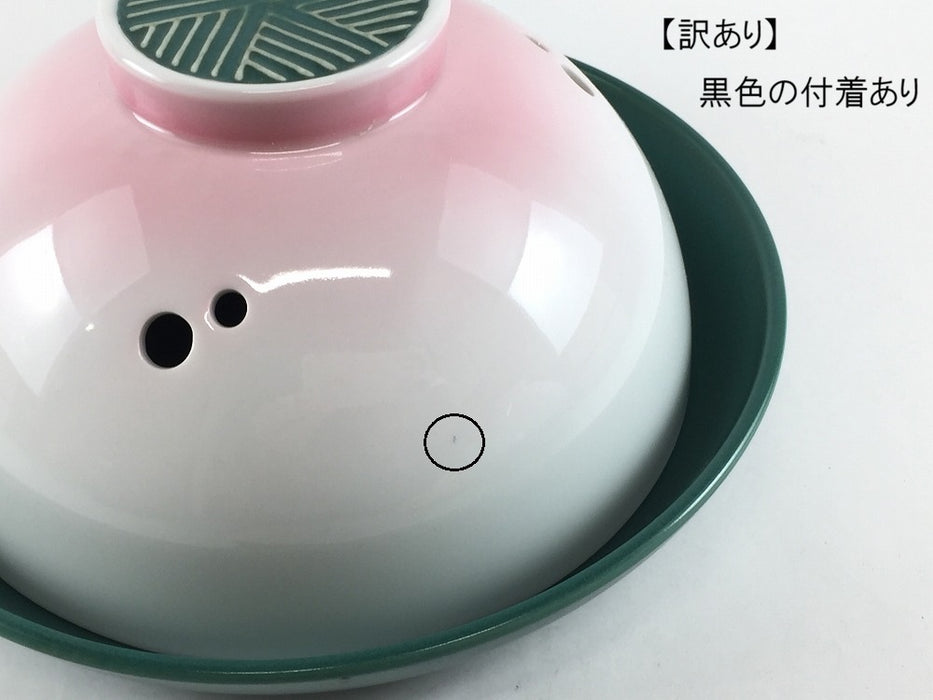 【SALE】19cmドーム蓋物　均窯青磁ピンク吹　18.5cm　波佐見焼【訳あり】