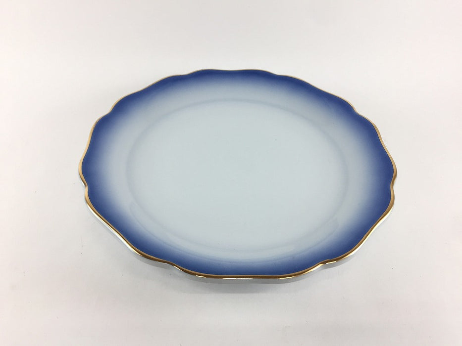【SALE】19cm花型高台皿　渕金青吹　25cm　有田焼【訳あり】