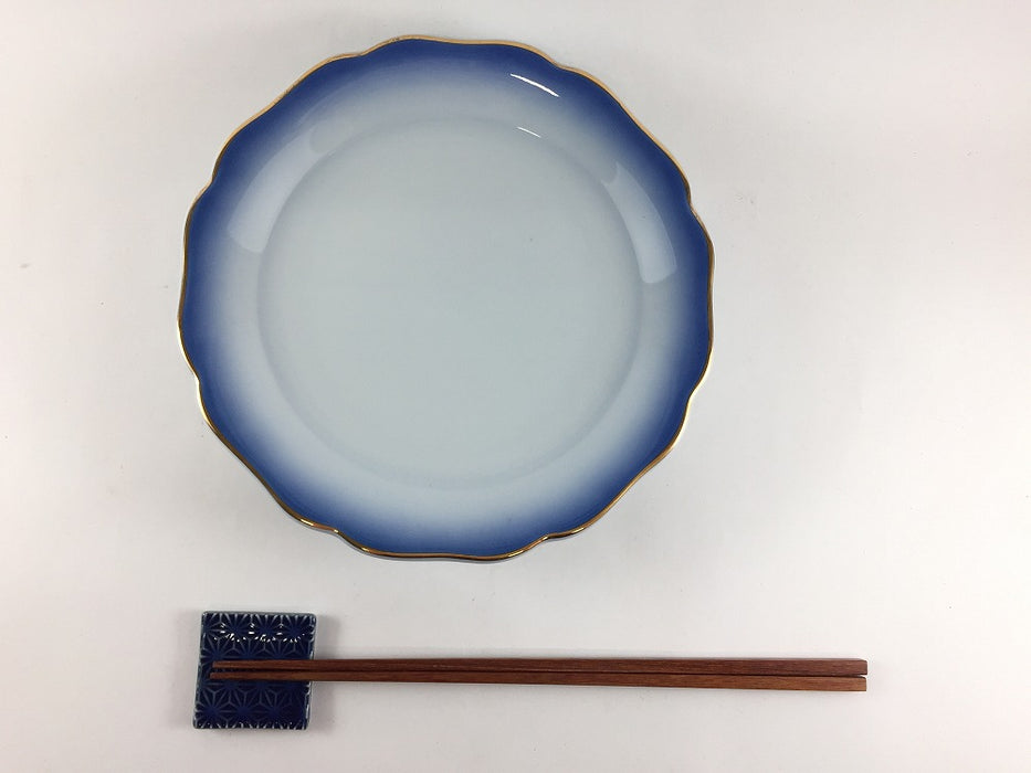【SALE】19cm花型高台皿　渕金青吹　25cm　有田焼【訳あり】