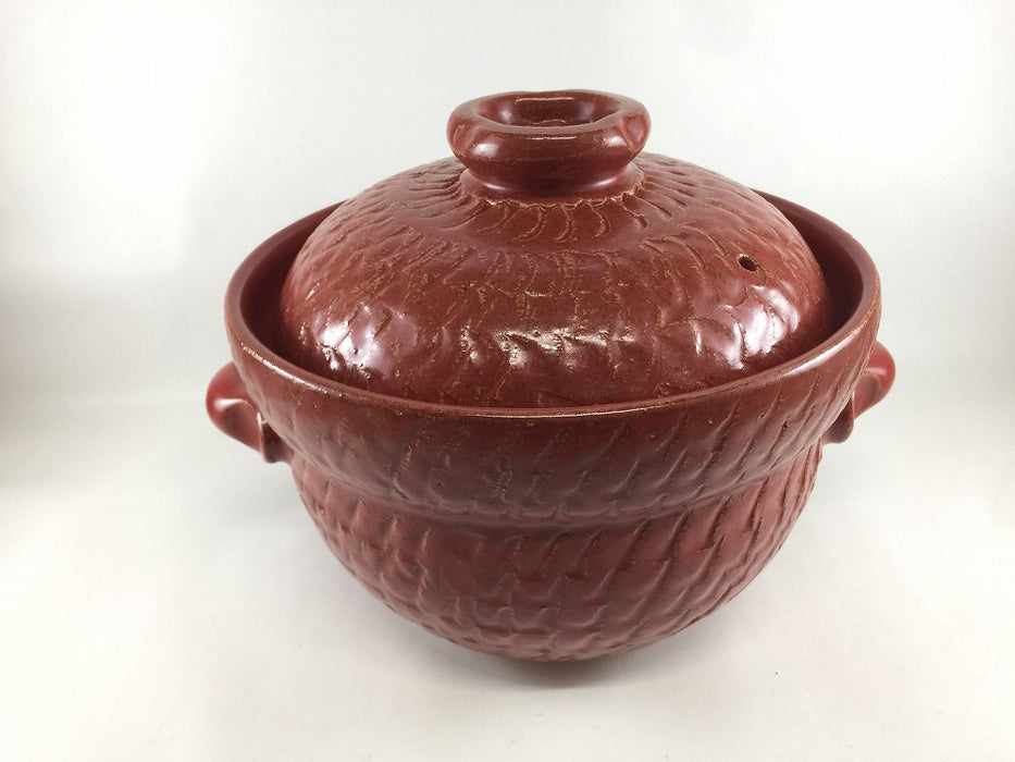 【直火可】5合(二重蓋)飛び鉋釜鍋　赤楽　25cm   有田焼(j.R)