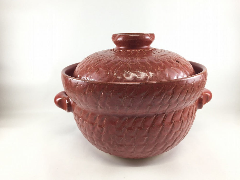 【直火可】5合(二重蓋)飛び鉋釜鍋　赤楽　25cm   有田焼(j.R)