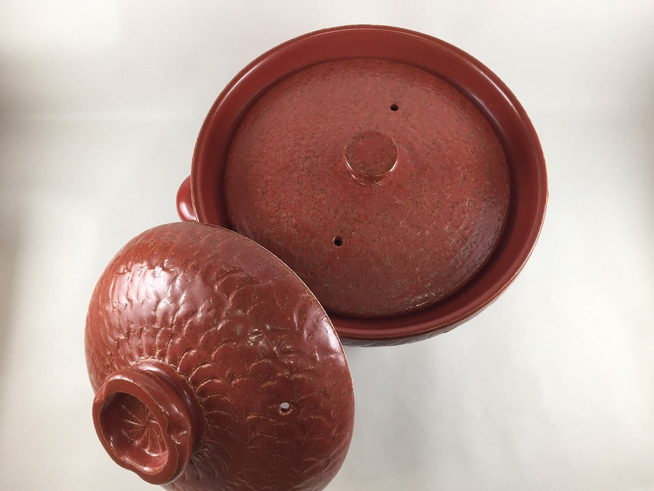 【直火可】5合(二重蓋)飛び鉋釜鍋　赤楽　25cm   有田焼(j.R)