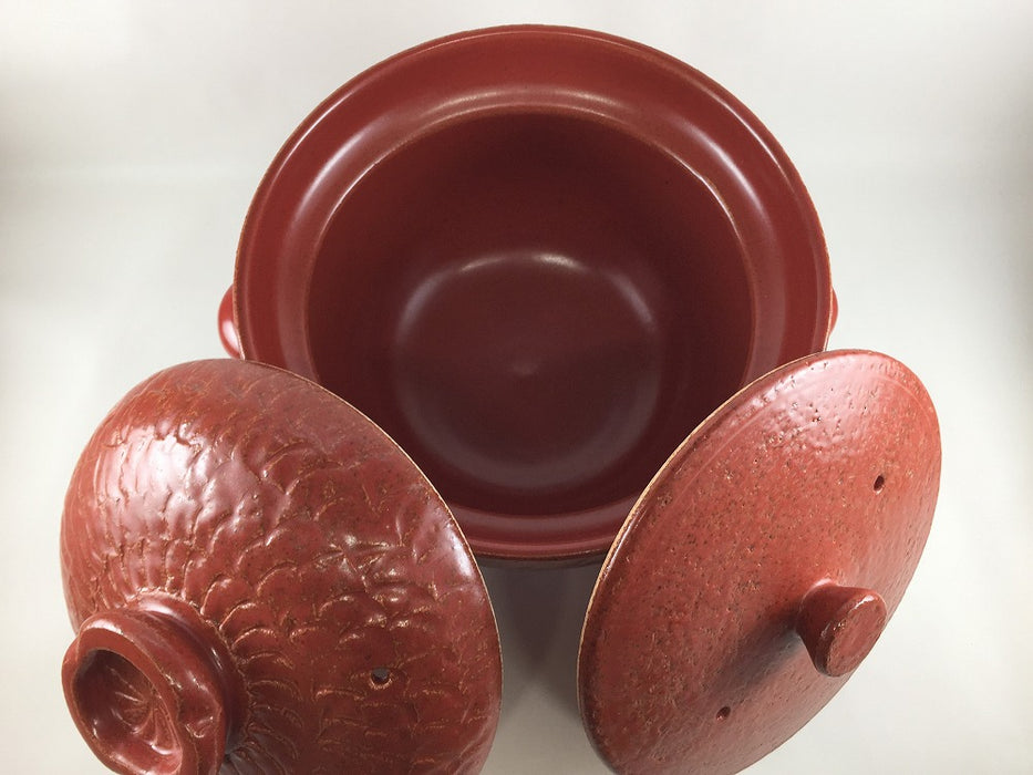 【直火可】5合(二重蓋)飛び鉋釜鍋　赤楽　25cm   有田焼(j.R)