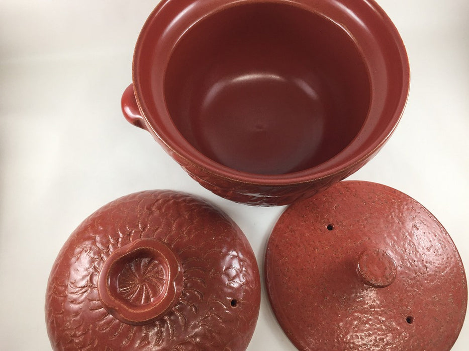 【直火可】5合(二重蓋)飛び鉋釜鍋　赤楽　25cm   有田焼(j.R)