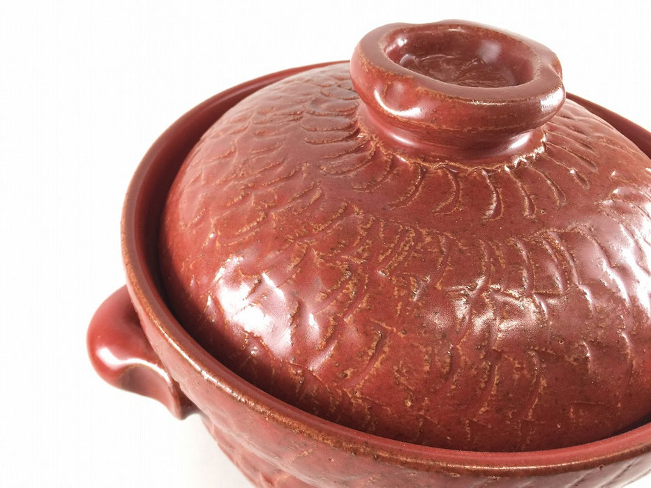 【直火可】5合(二重蓋)飛び鉋釜鍋　赤楽　25cm   有田焼(j.R)