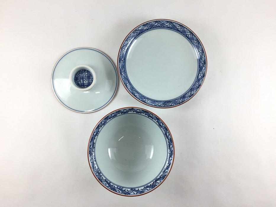 【SALE】京蓋物セット.染地紋　11cm　波佐見焼(j.R)【訳あり】