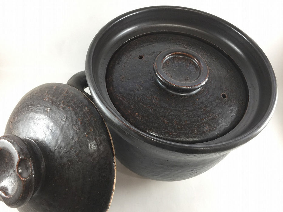 【SALE】黒.5合釜鍋(手造)　24cm　有田焼(j.R)【訳あり】