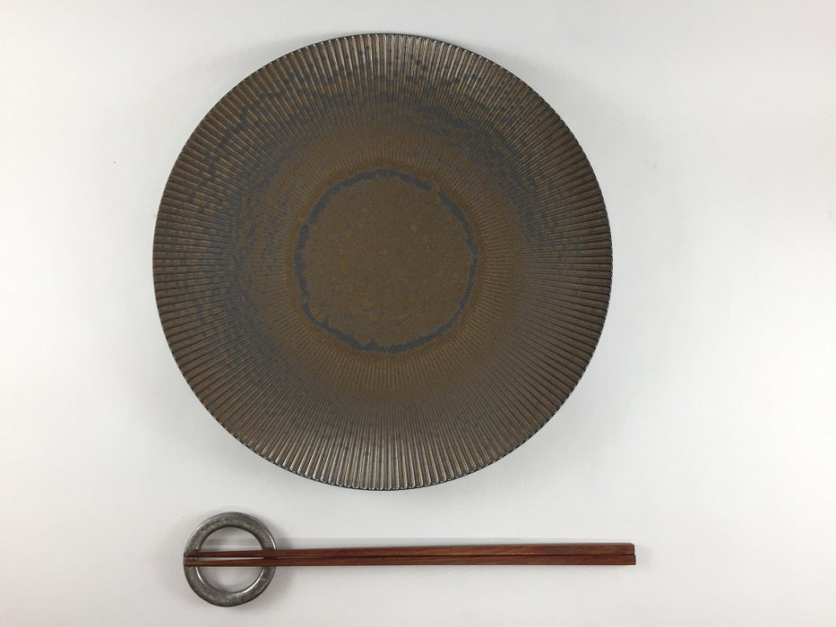 250鎬プレート　マンガン金結晶釉　25cm　有田焼李荘窯　(j.R)