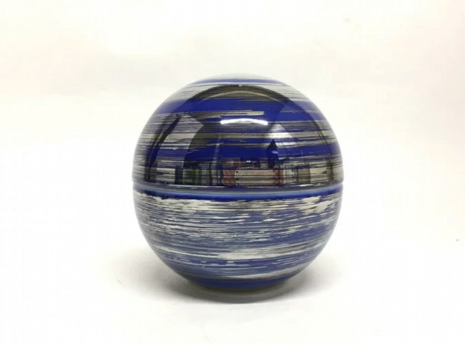 95玉蓋物　藍銀刷毛　9cm　有田焼