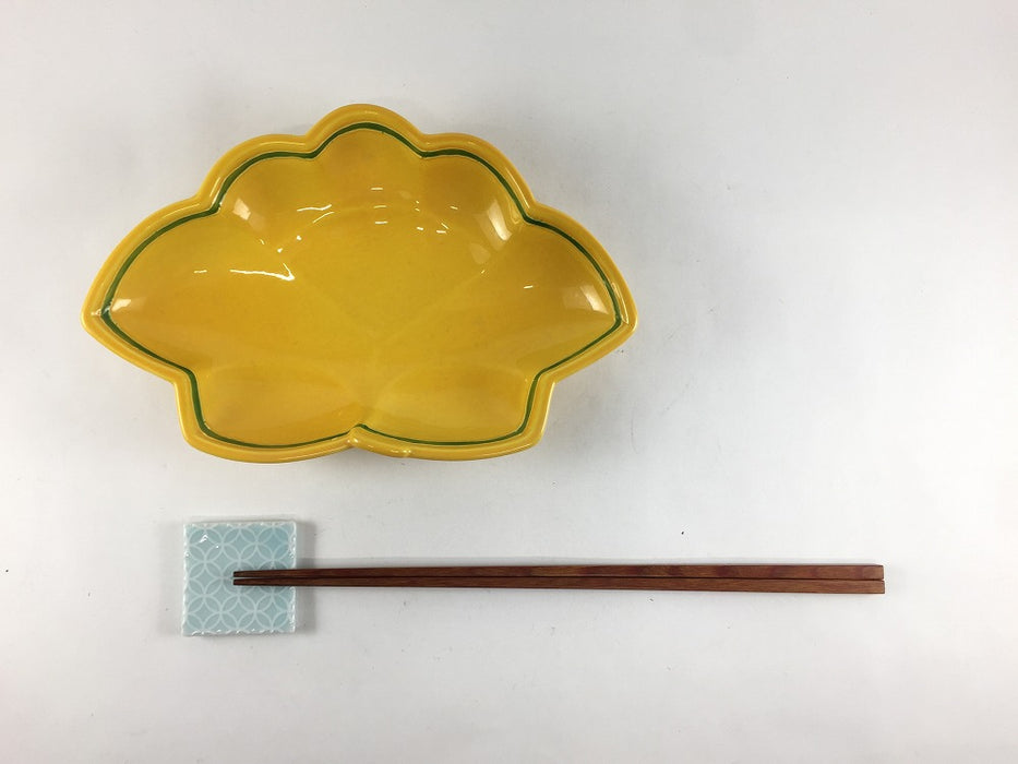 【SALE】三足桐皿.黄渕緑帯　19cm　有田焼【訳あり】