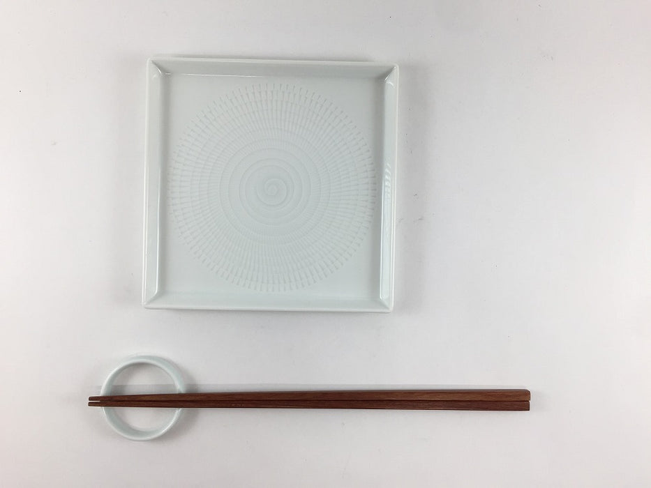 【SALE】135角皿　輪点彫(A/B)　白　13.5cm　波佐見焼【訳あり】