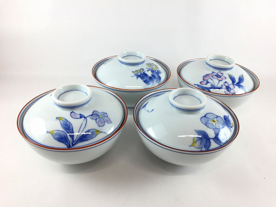 【SALE】【1個価格】11.5cm京丸蓋物　福寿草/桜/すみれ/朝顔　波佐見焼(j.R)【訳あり】