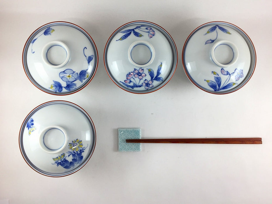 【SALE】【1個価格】11.5cm京丸蓋物　福寿草/桜/すみれ/朝顔　波佐見焼(j.R)【訳あり】