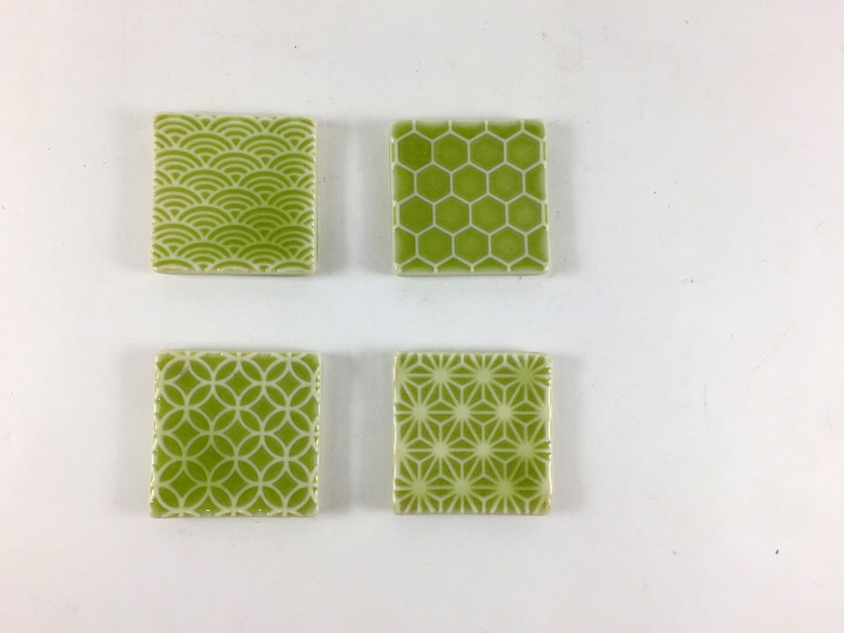 角ハシオキ　彫刻　ヒワ釉(青海波/亀甲/七宝)　4cm　有田焼　梶謙製磁(j.R)