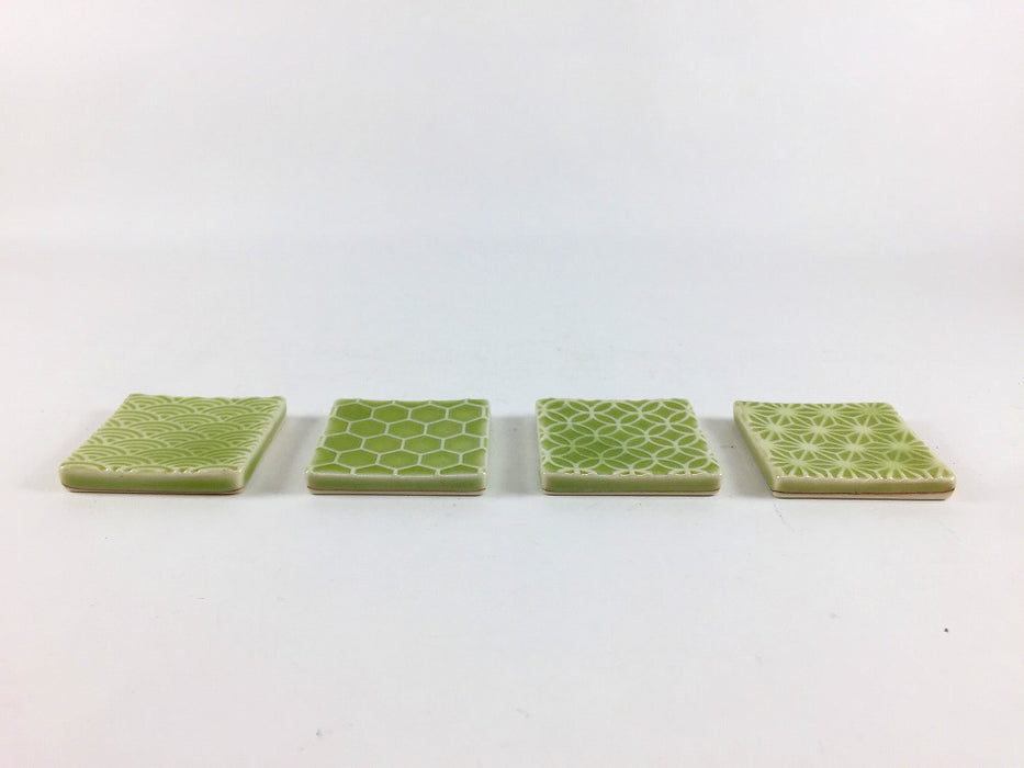 角ハシオキ　彫刻　ヒワ釉(青海波/亀甲/七宝)　4cm　有田焼　梶謙製磁(j.R)