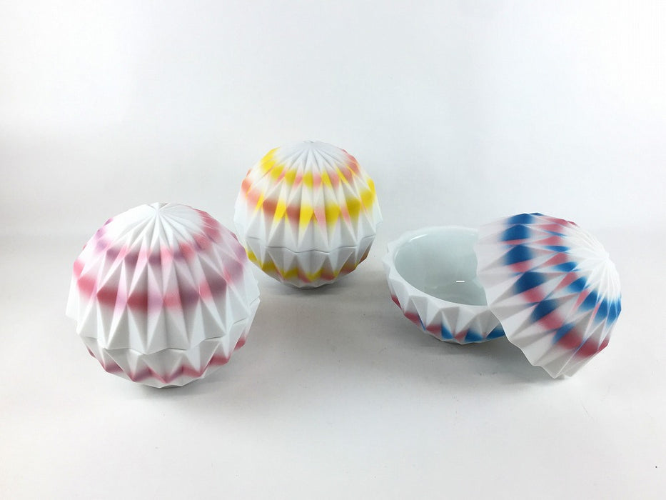 ダイヤ彫カバードボウル　10cm　(ブルーピンク/ライラックピンク/イエローピンク)　有田焼(j.R)