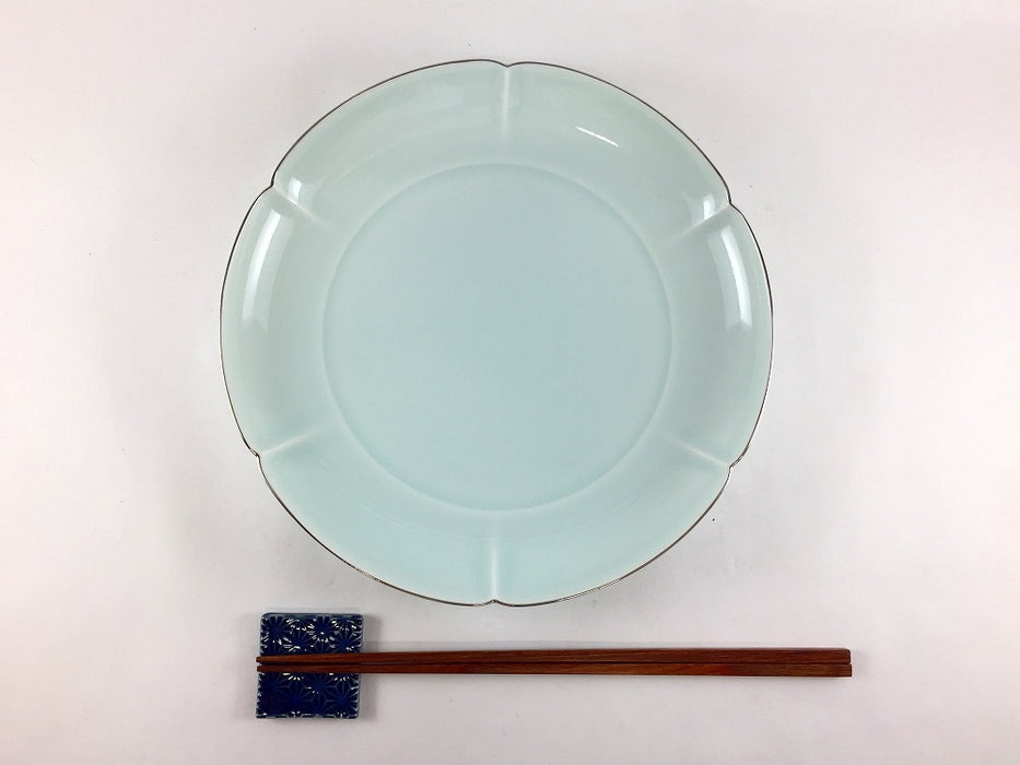 渕銀彩青磁　六方割輪花7寸皿　21cm　有田焼(j.R)