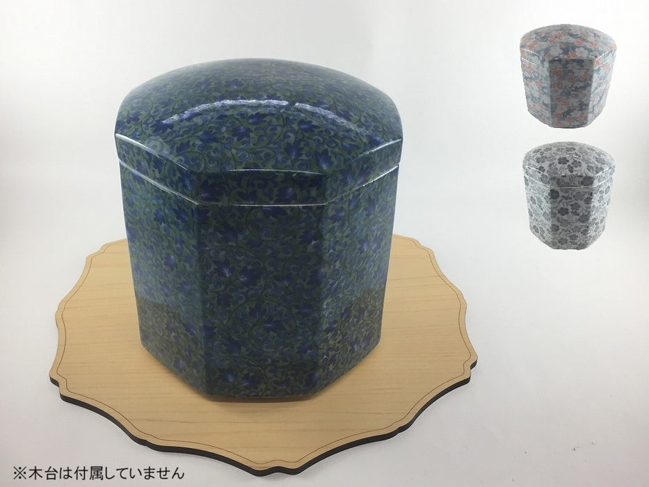 6寸八角骨壷　(唐草緑/桜/グレー花)　18cm　波佐見焼(j.R)