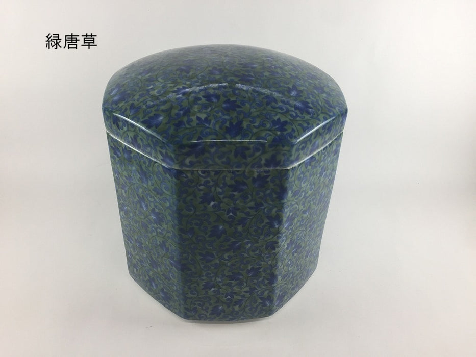 6寸八角骨壷　(唐草緑/桜/グレー花)　18cm　波佐見焼(j.R)