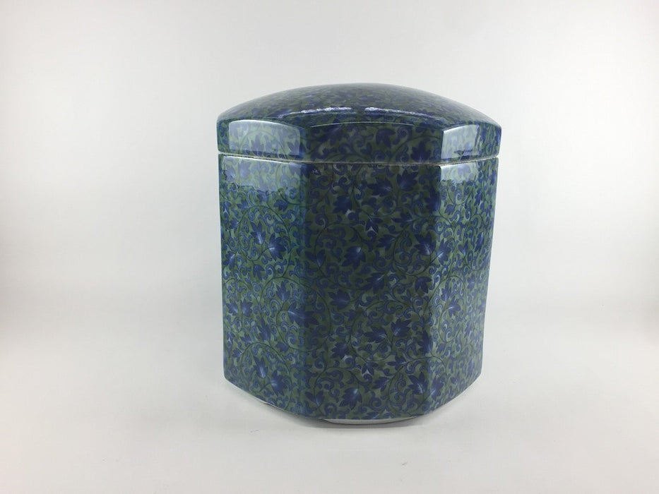 6寸八角骨壷　(唐草緑/桜/グレー花)　18cm　波佐見焼(j.R)
