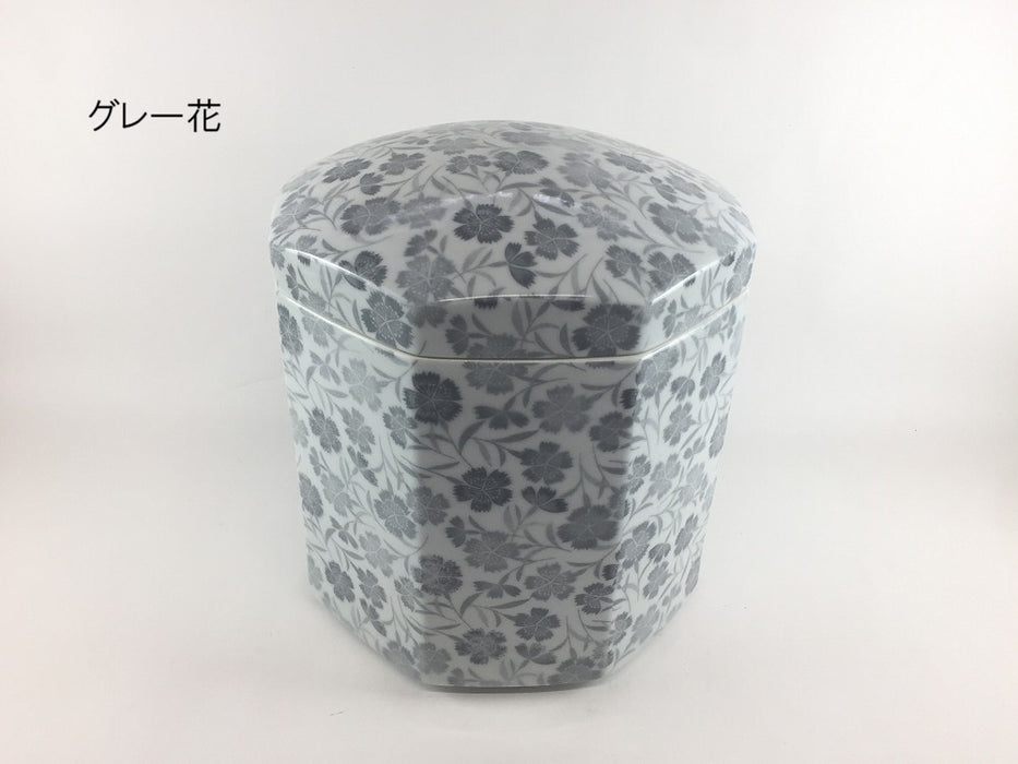 6寸八角骨壷　(唐草緑/桜/グレー花)　18cm　波佐見焼(j.R)