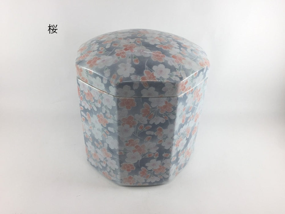 6寸八角骨壷　(唐草緑/桜/グレー花)　18cm　波佐見焼(j.R)