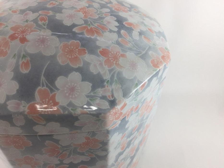 6寸八角骨壷　(唐草緑/桜/グレー花)　18cm　波佐見焼(j.R)