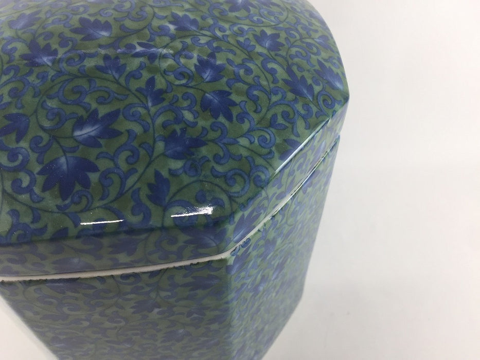 6寸八角骨壷　(唐草緑/桜/グレー花)　18cm　波佐見焼(j.R)
