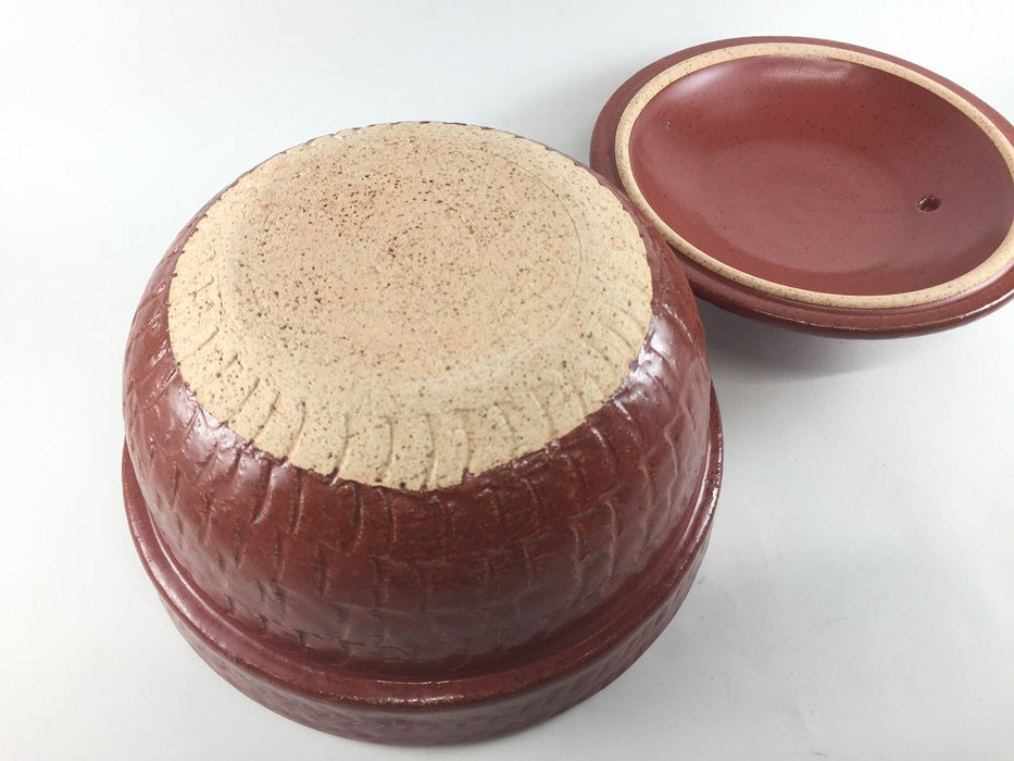 2合飛び鉋彫ご飯鍋　赤楽　21cm　有田焼(j.R)