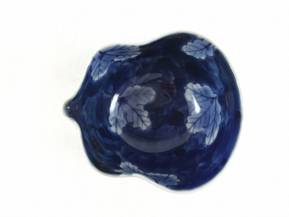 【SALE】手造片口小鉢.内藍木葉　10cm(300cc)　有田焼(j.R)【訳あり】