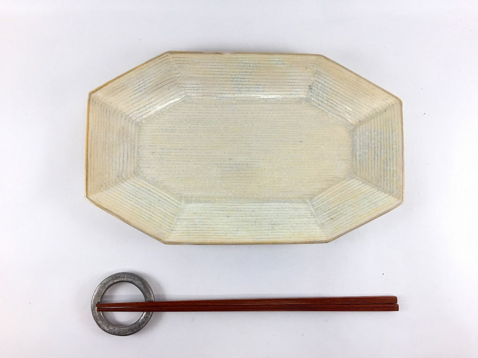 【SALE】250八角千段長皿　白結晶　25cm　有田焼【訳あり】