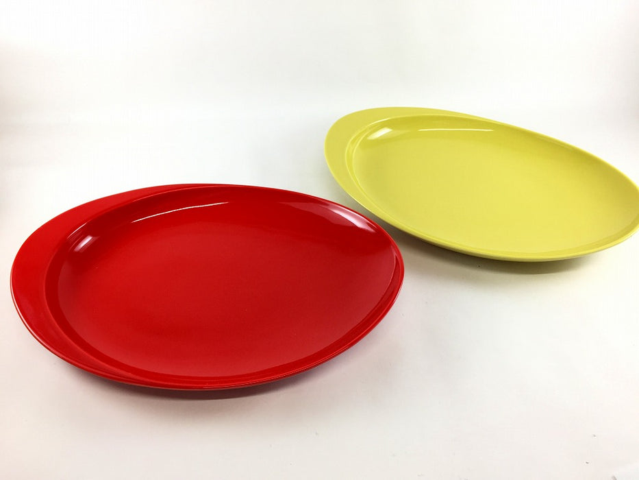 楕円片渕プレート皿　(赤釉/黄色釉)　有田焼(j.R)