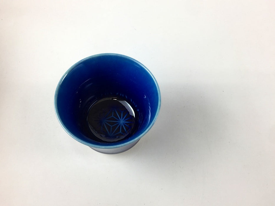 【SALE】酒グラス　麻の葉彫　ルリ釉　80cc　有田焼 【訳あり】