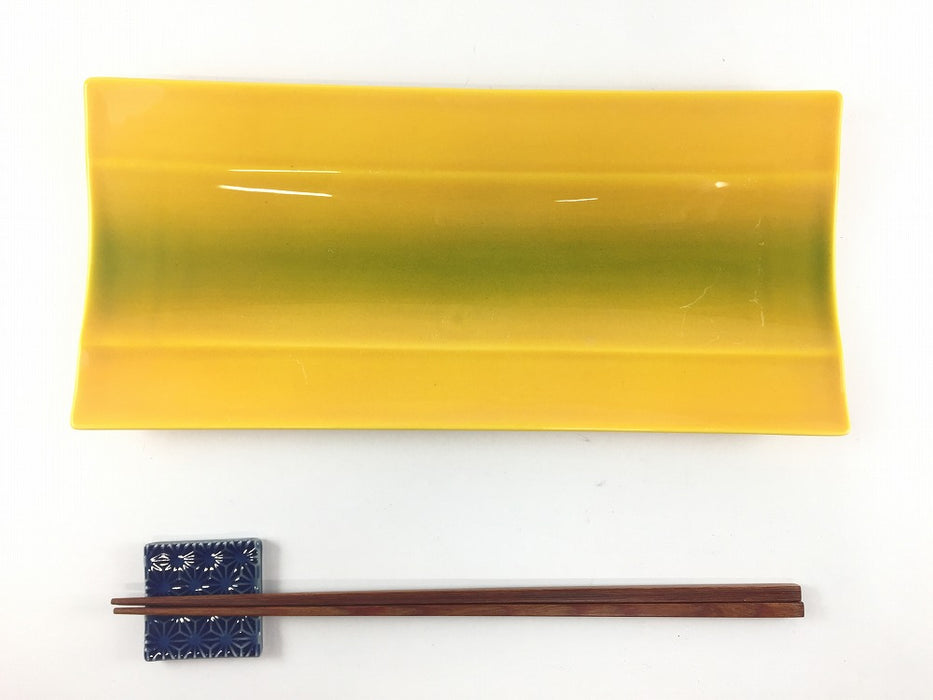 【SALE】リム長皿　黄.緑吹　26cm　有田焼【訳あり】