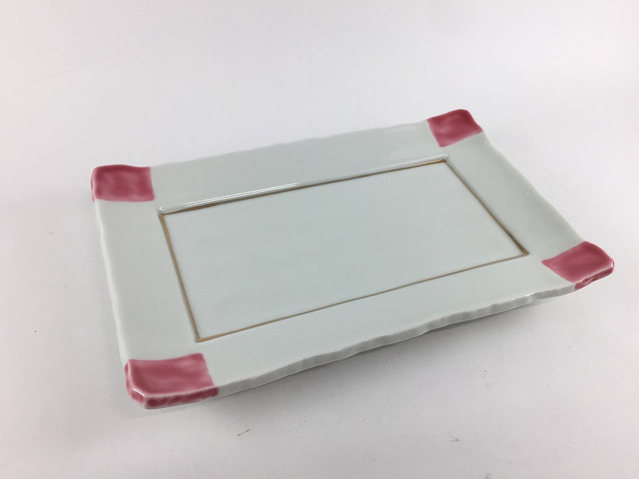 【SALE】21刻み長皿　四方桃色　21cm　有田焼【訳あり】